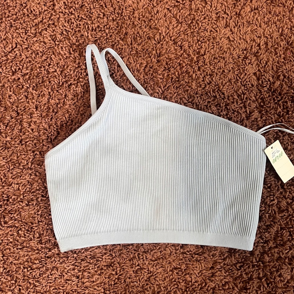 Aerie One Shoulder Ribbed Tankβ Top Sleeveless Crop Top Casual Blue Medium NWT